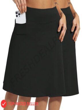 Womens Knee Length Skorts with Pockets Athletic Midi Running Skirt